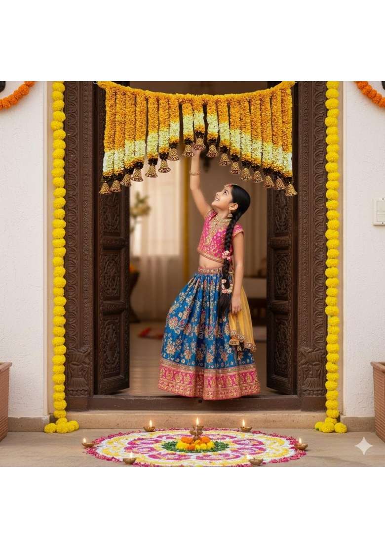 Daedal Crafters Yellow Bell Bandhanwar Doorway Thoran Hanging - Indya