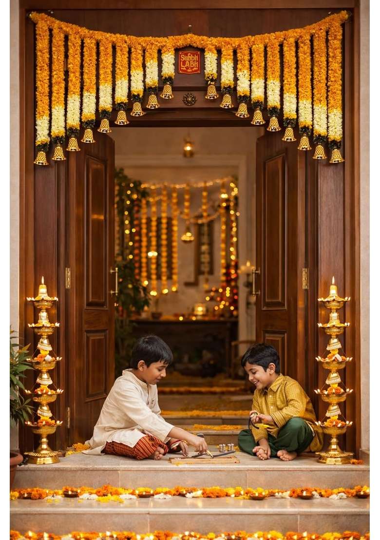 Daedal Crafters Yellow Bell Bandhanwar Doorway Thoran Hanging - Indya