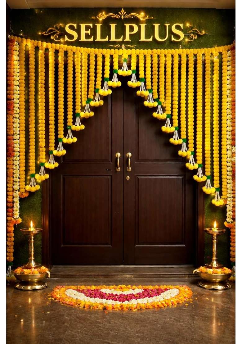 Sellplus Yellow Genda Door Hanging Decorative Toran Bandhanwar for Home Decoration for Main Door Wedding - Indya