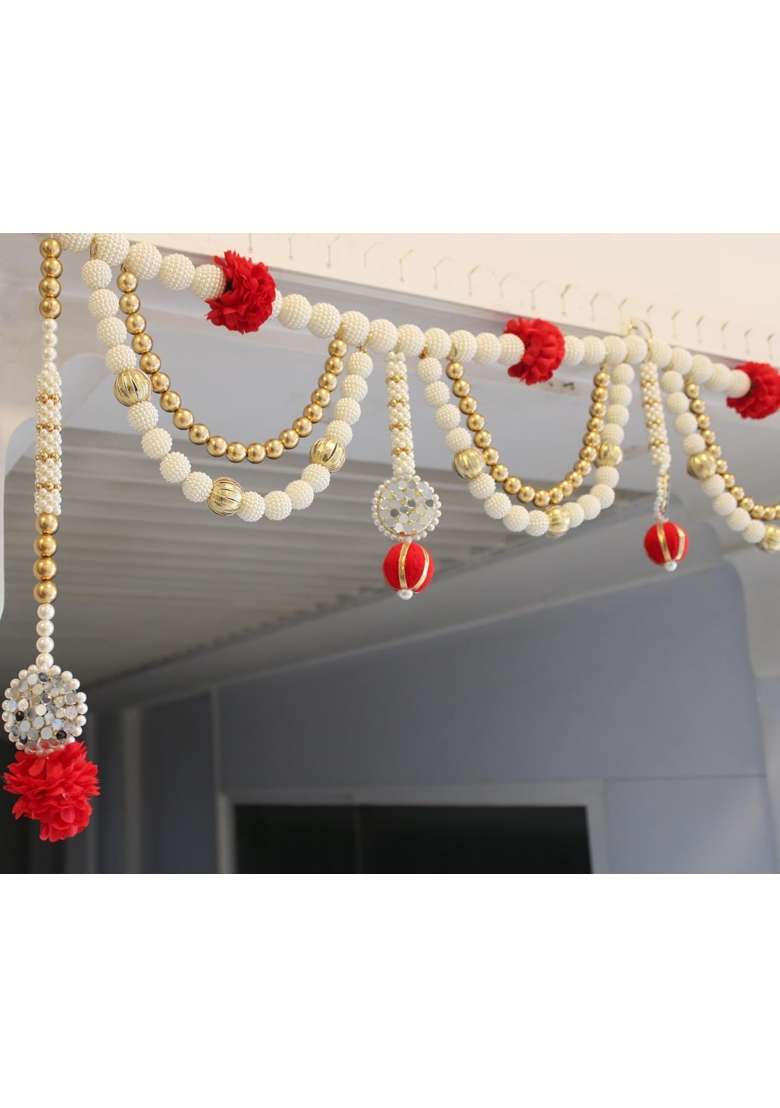 Beyond Gifts Red Luxury Beaded Toran 39 Inch Bandhanwar for Main Door Indian Festive Gifts and Home Decor - Indya