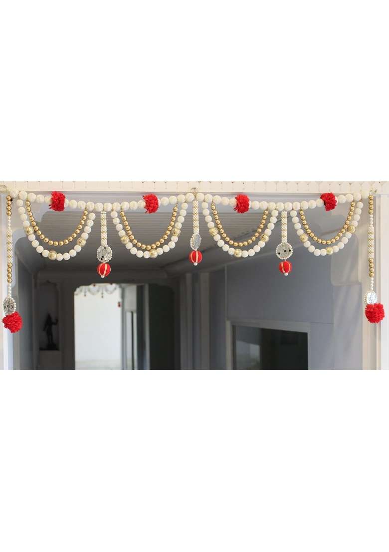 Beyond Gifts Red Luxury Beaded Toran 39 Inch Bandhanwar for Main Door Indian Festive Gifts and Home Decor - Indya