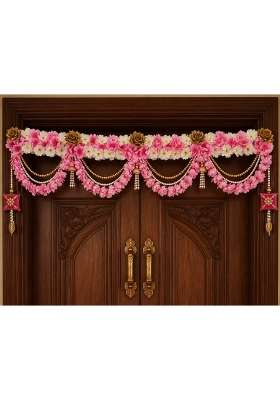 Sellplus Artificial Pink White Flower Pearl Beads Bandhanwar