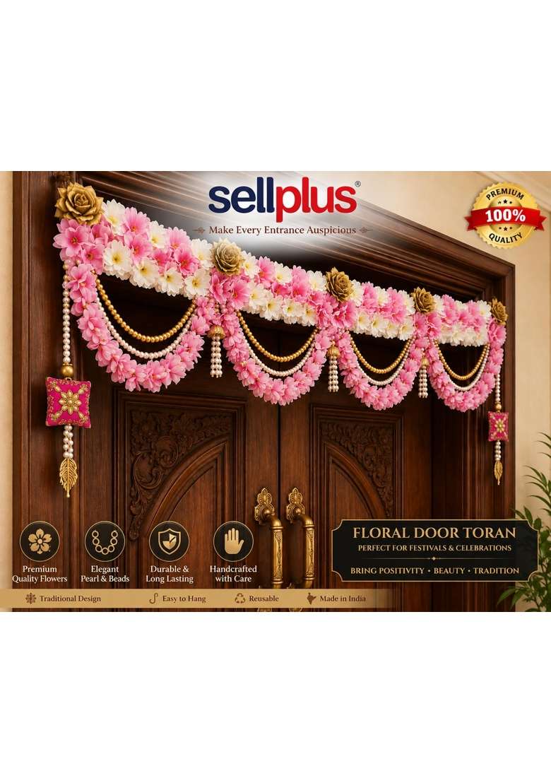 Sellplus Artificial Pink White Flower Pearl Beads Bandhanwar - Indya