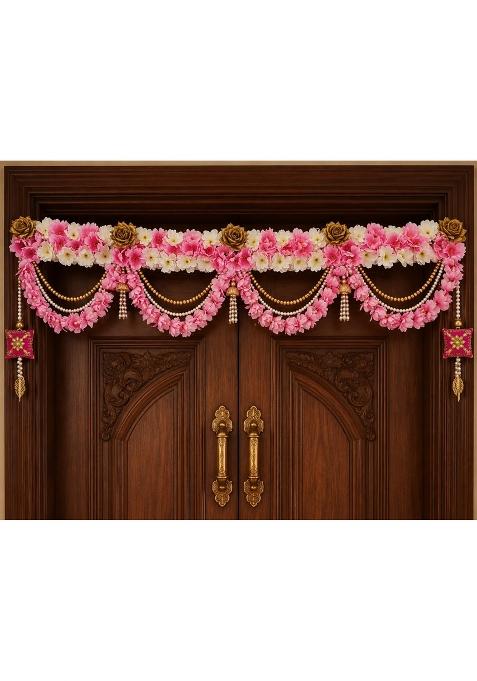 Sellplus Artificial Pink White Flower Pearl Beads Bandhanwar