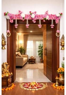 Multicolour Nutts Beautifulartificial Flower Garlands Handmade Bandhanwar Door Hanging Decorative Toran