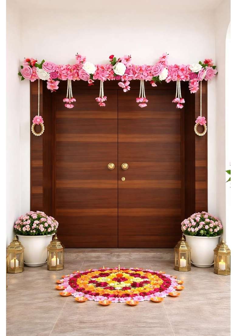 Multicolour Nutts Beautifulartificial Flower Garlands Handmade Bandhanwar Door Hanging Decorative Toran - Indya