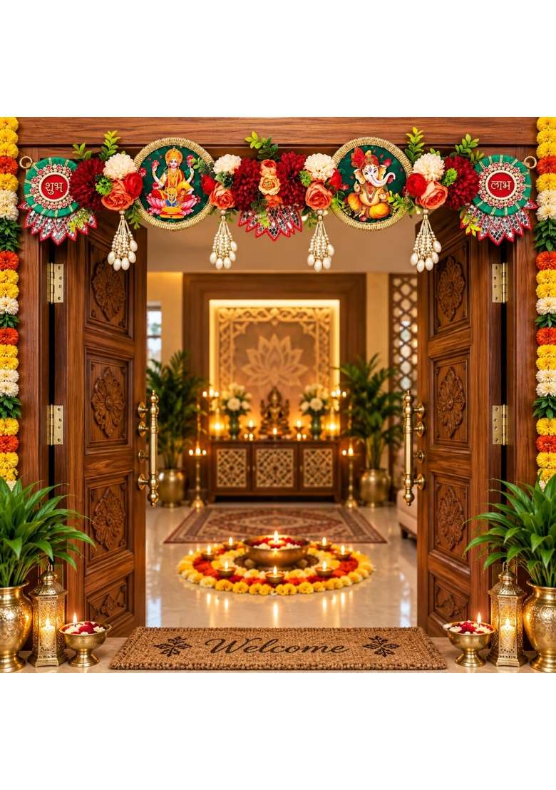 Craft Shop India Shubh Labh Lakshmi Ganesh Toran for Main Door and Mandir - Indya
