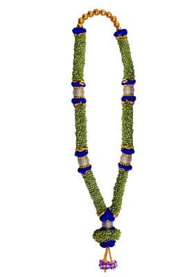 Trdational Wedding and Reception Cardmom Garland 3Ft Elachi Mala Elakkai Malai Blue and Golden Colour Bridal