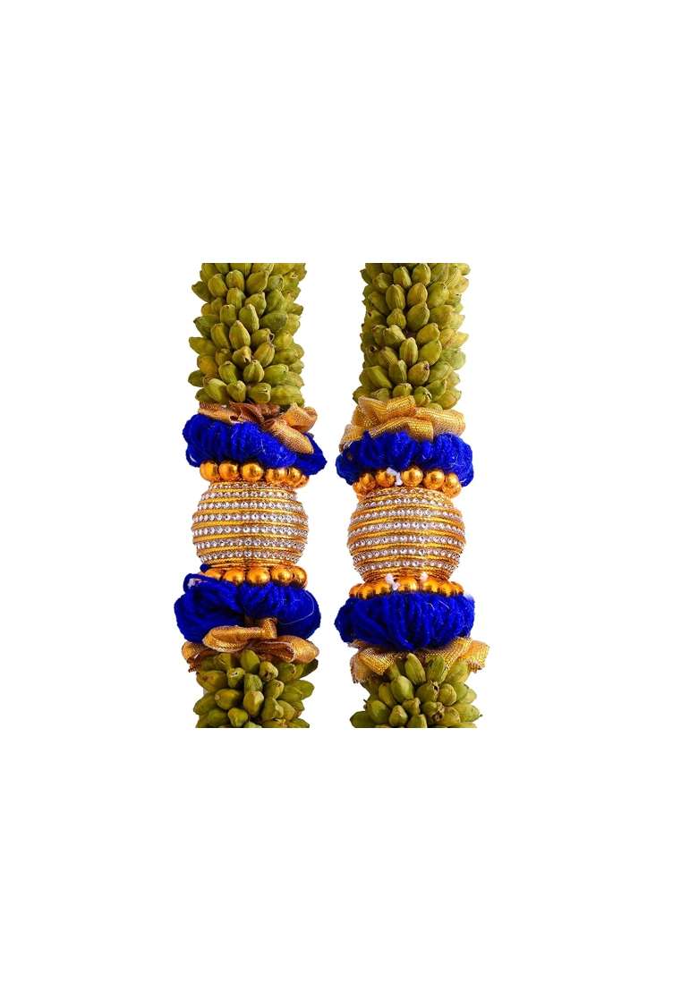 Trdational Wedding and Reception Cardmom Garland 3Ft Elachi Mala Elakkai Malai Blue and Golden Colour Bridal - Indya