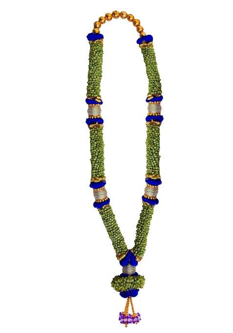Trdational Wedding and Reception Cardmom Garland 3Ft Elachi Mala Elakkai Malai Blue and Golden Colour Bridal