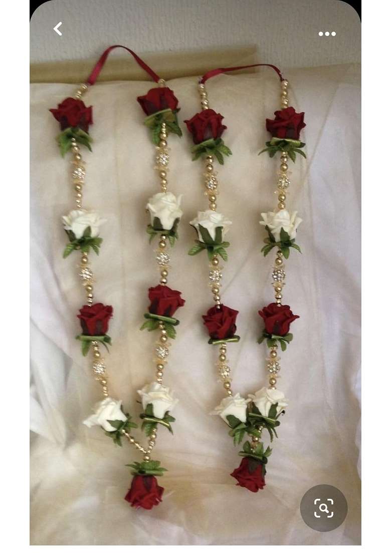 Artificial Flower Wedding Varmala Jaimala Crafted with Beautiful Red and White Rose Flowers - Indya