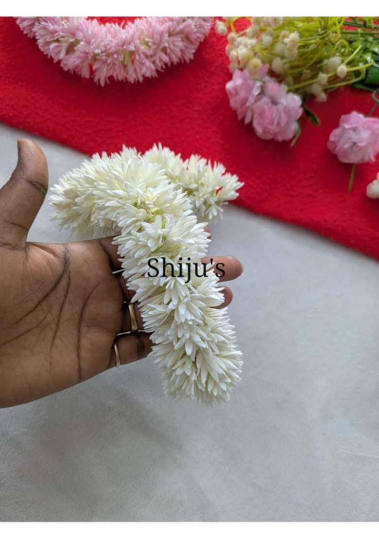 Ivory Shijus Flowers Artificial Handmade Mullai Poo Sanna Malli Garland Foam Jasmine Flowers - Indya