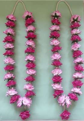Artificial Pink Rose Flower Garland Traditional Indian Wedding Varmala Pieces Set of 2