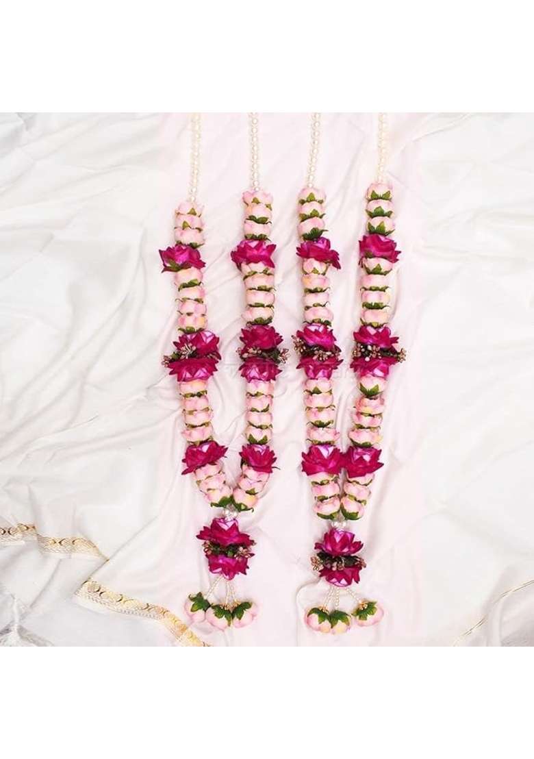 Artificial Rose Petal Varmala Garlands Pink and Magenta Flowers Traditional Indian Wedding Decoration - Indya