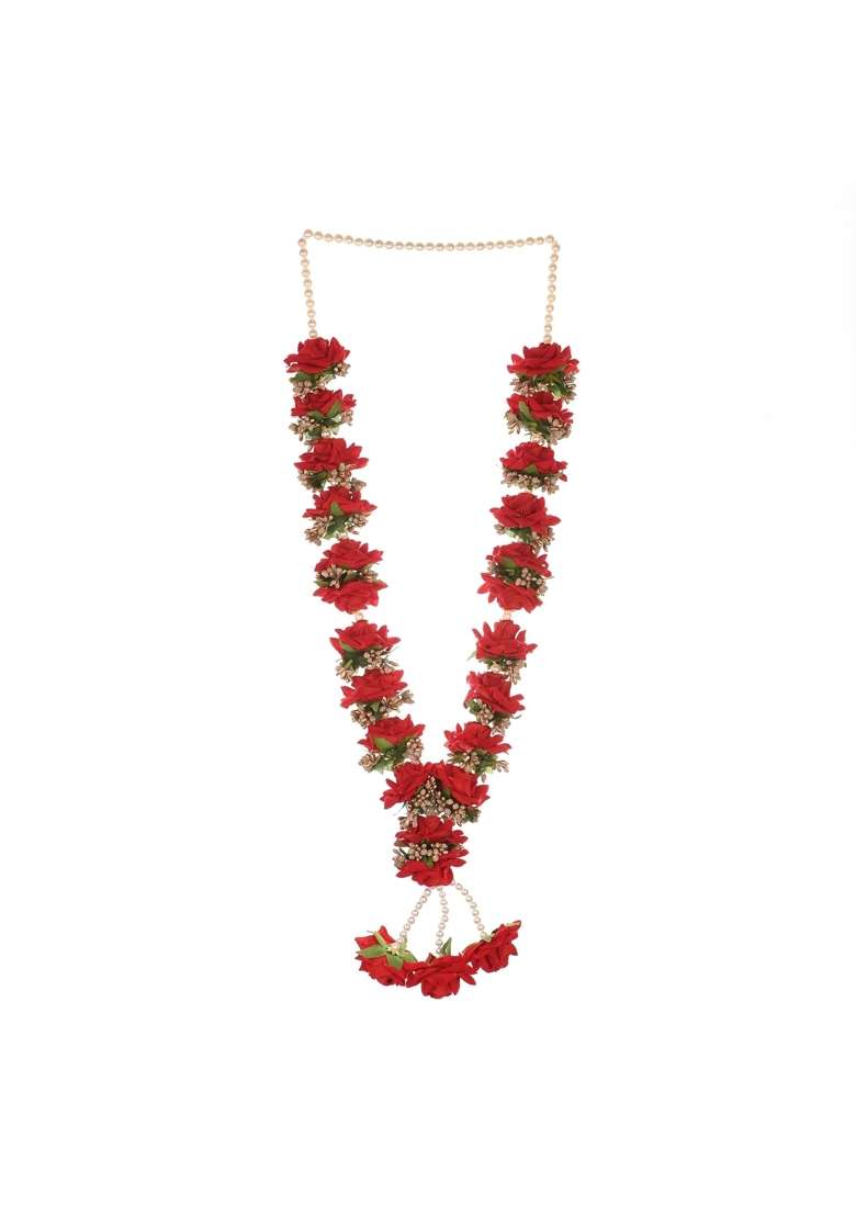 Red M K Creation Artificial Wedding Garland for Bride and Groom Varmala Multipurpose Use Size 60 CM Pack of 2 - Indya