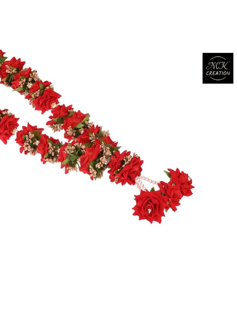Red M K Creation Artificial Wedding Garland for Bride and Groom Varmala Multipurpose Use Size 60 CM Pack of 2 - Indya
