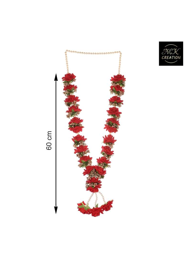 Red M K Creation Artificial Wedding Garland for Bride and Groom Varmala Multipurpose Use Size 60 CM Pack of 2 - Indya