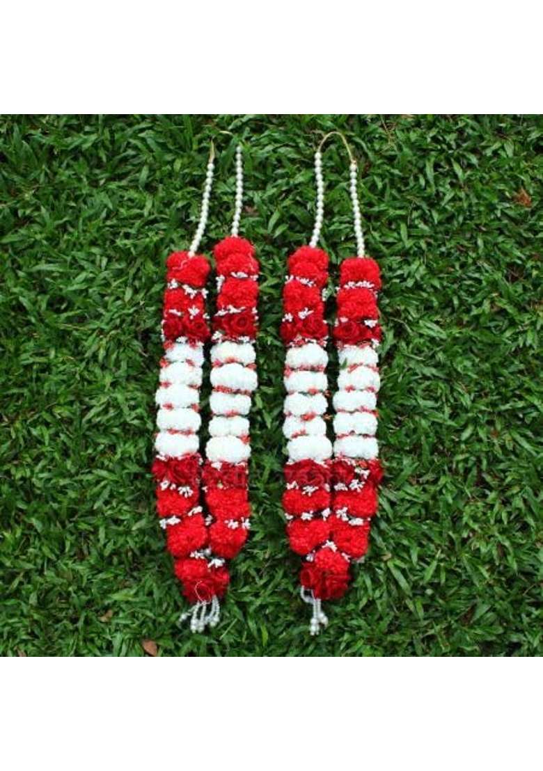 Vedic Vaani Multicolour Bride and Groom Varmala Flower Garland Artificial Flowers Jaimala Vadhu VAR Set of 2 - Indya