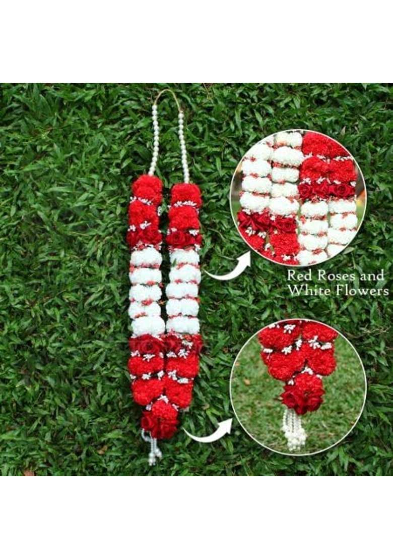 Vedic Vaani Multicolour Bride and Groom Varmala Flower Garland Artificial Flowers Jaimala Vadhu VAR Set of 2 - Indya