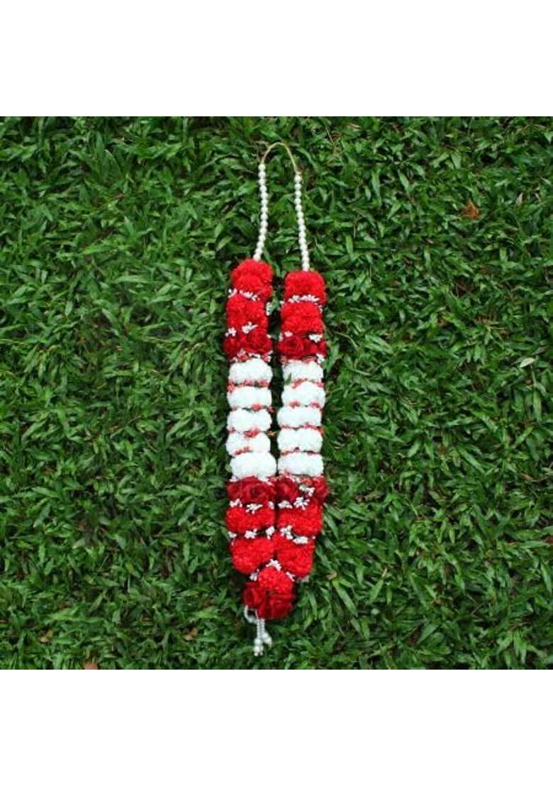 Vedic Vaani Multicolour Bride and Groom Varmala Flower Garland Artificial Flowers Jaimala Vadhu VAR Set of 2 - Indya