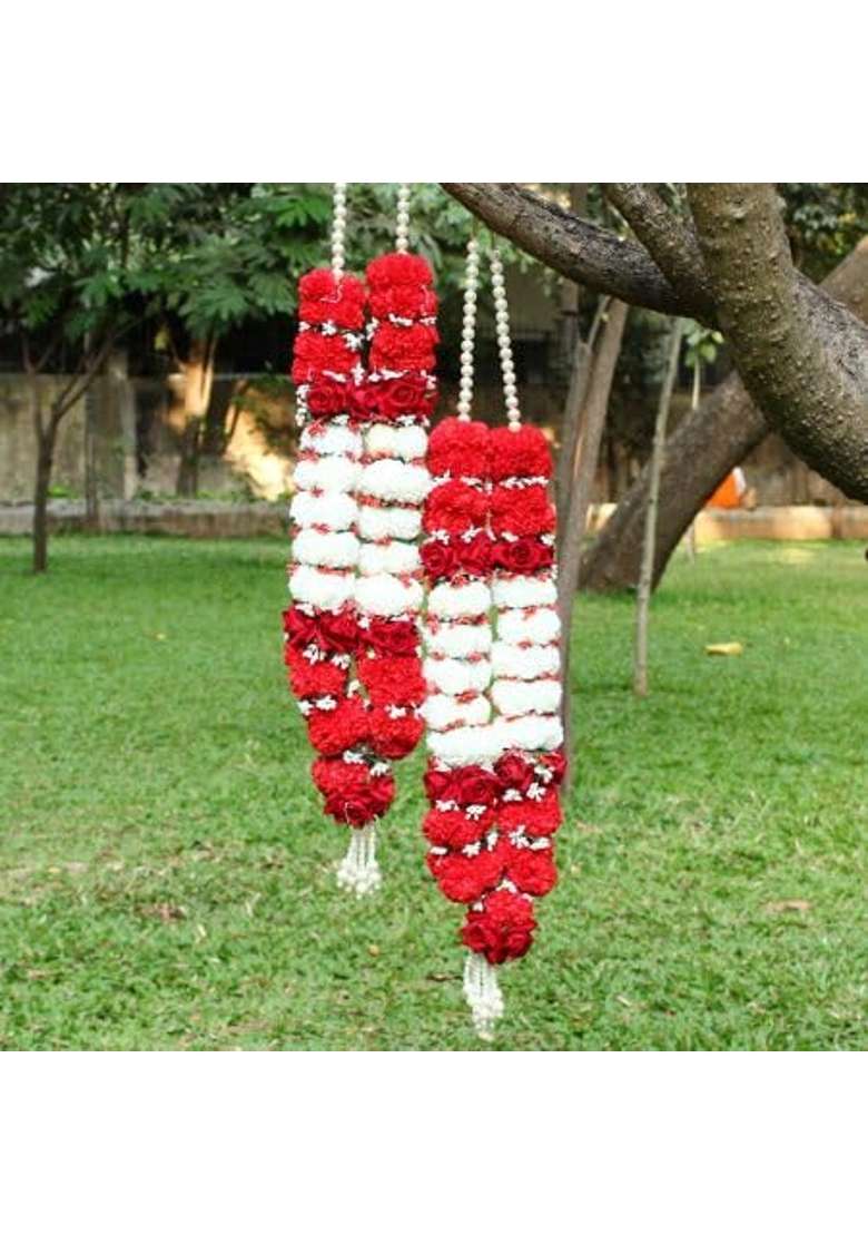 Vedic Vaani Multicolour Bride and Groom Varmala Flower Garland Artificial Flowers Jaimala Vadhu VAR Set of 2 - Indya