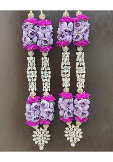 Floral Garland with Crystal Beads Purple and Magenta Roses Decorative Hanging Wedding Varmala