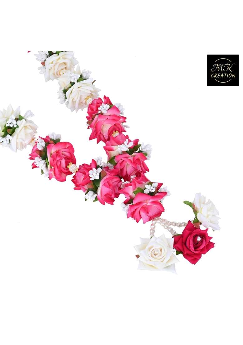 M K Creation Faux Floral Garland Shubh Vivah Artificial Multicolour Flowers Jaimala Wedding Varmala Pack of 2 - Indya