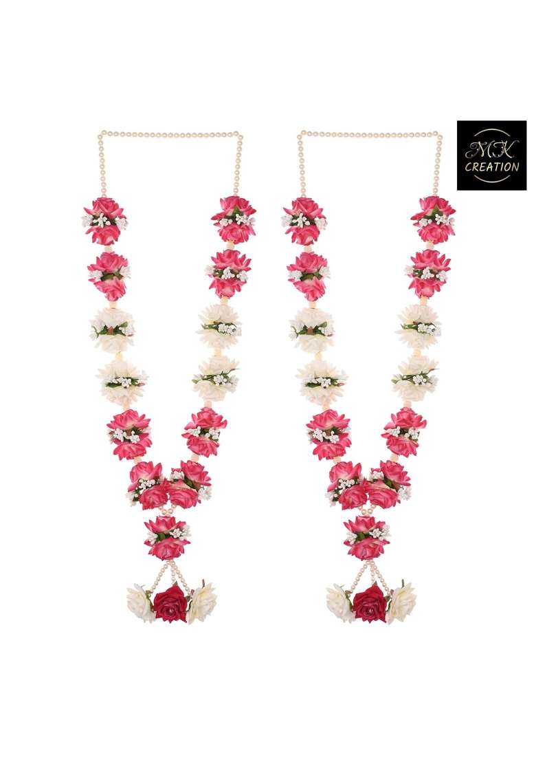 M K Creation Faux Floral Garland Shubh Vivah Artificial Multicolour Flowers Jaimala Wedding Varmala Pack of 2 - Indya