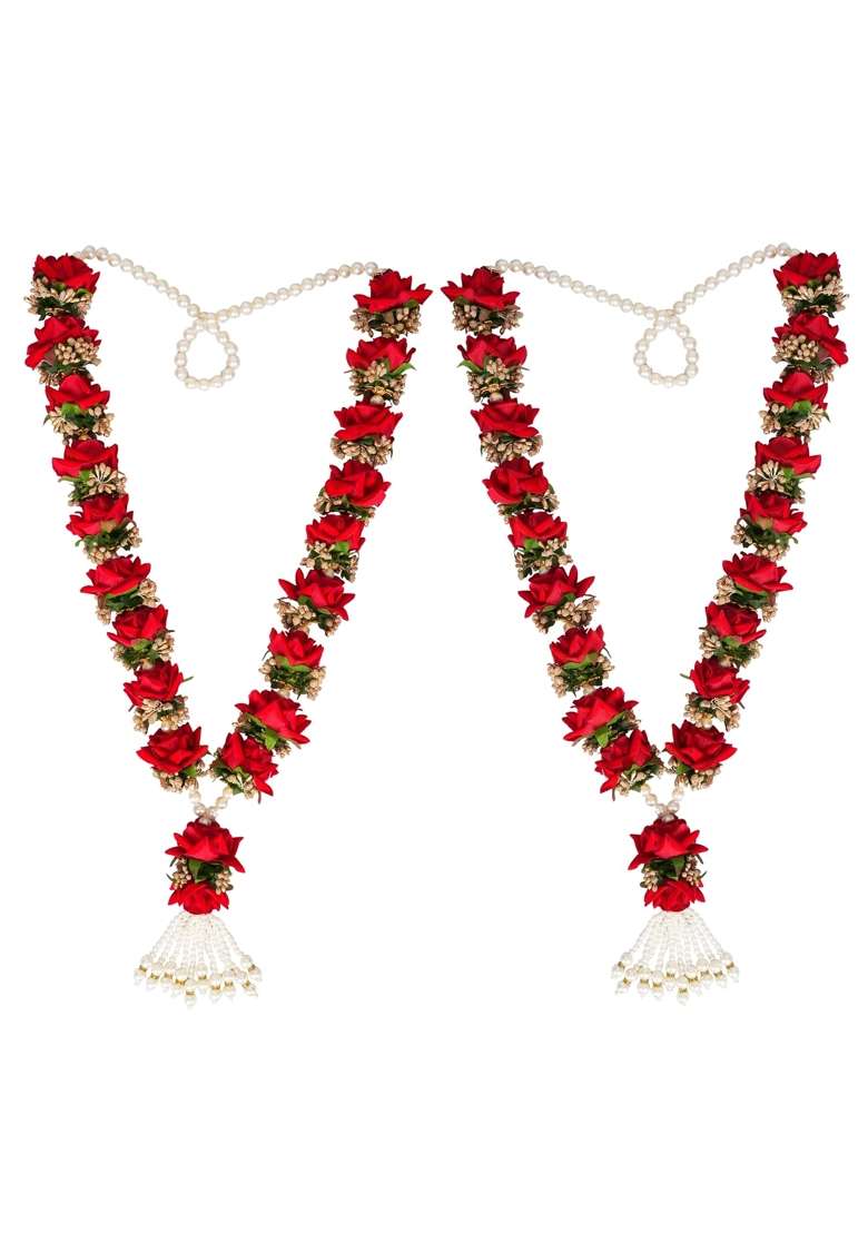 RJ Sales and Promotions Artificial Flowers Photo Bride Groom Garland 30 Point 77Inch Red Rose 2 Piece Jaimala - Indya