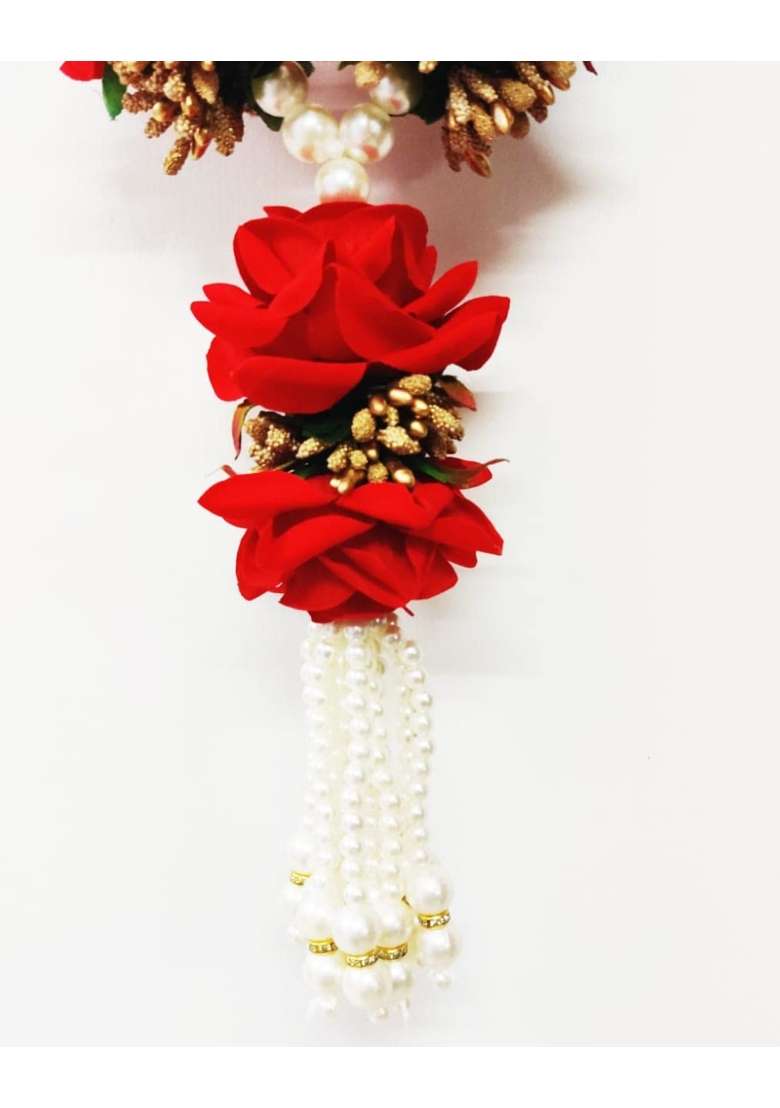 RJ Sales and Promotions Artificial Flowers Photo Bride Groom Garland 30 Point 77Inch Red Rose 2 Piece Jaimala - Indya