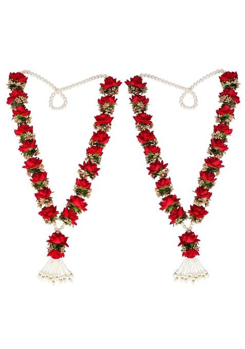 RJ Sales and Promotions Artificial Flowers Photo Bride Groom Garland 30 Point 77Inch Red Rose 2 Piece Jaimala