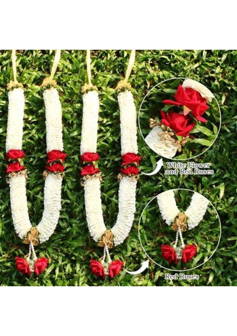 Vedic Vaani Artificial Red Roses Garland Fabric Red Roses Phool Varmala Mala for Photo Frame - Indya
