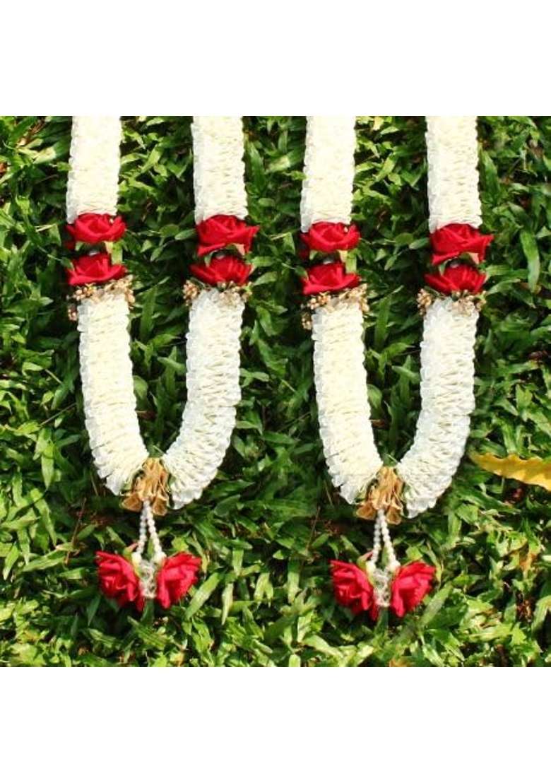 Vedic Vaani Artificial Red Roses Garland Fabric Red Roses Phool Varmala Mala for Photo Frame - Indya