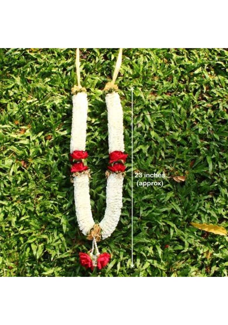 Vedic Vaani Artificial Red Roses Garland Fabric Red Roses Phool Varmala Mala for Photo Frame - Indya