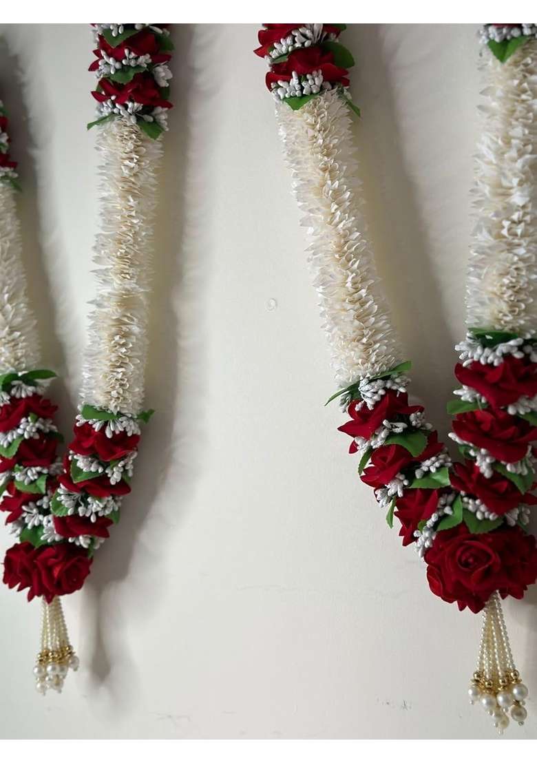 Handcrafted Floral Wedding Varmala Garland Pink and Blush Rose Design with Pearl Beads Crystal Embellishments - Indya