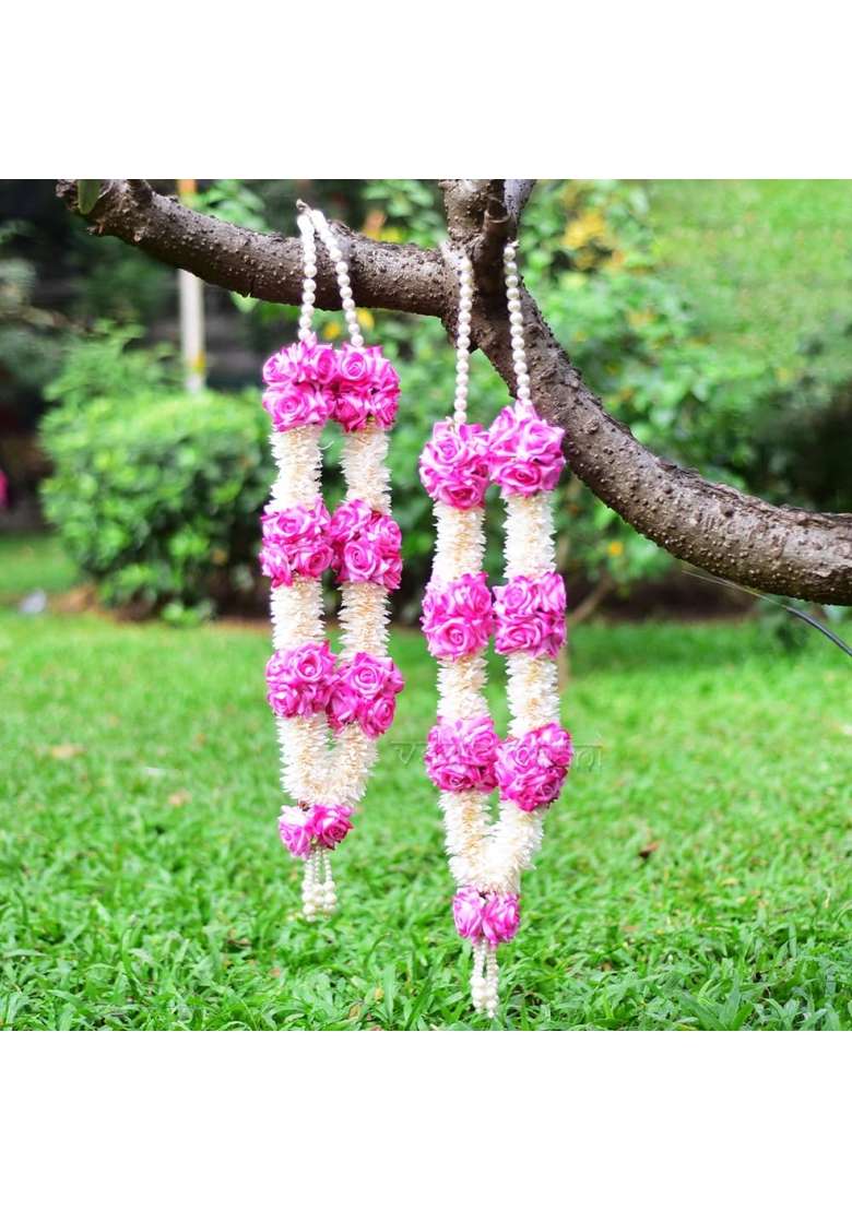 Vedic Vaani Multicolour Indian Wedding Shubh Vivah Jaimala Varmala Haar Artificial Wedding Garland Set of 2 - Indya