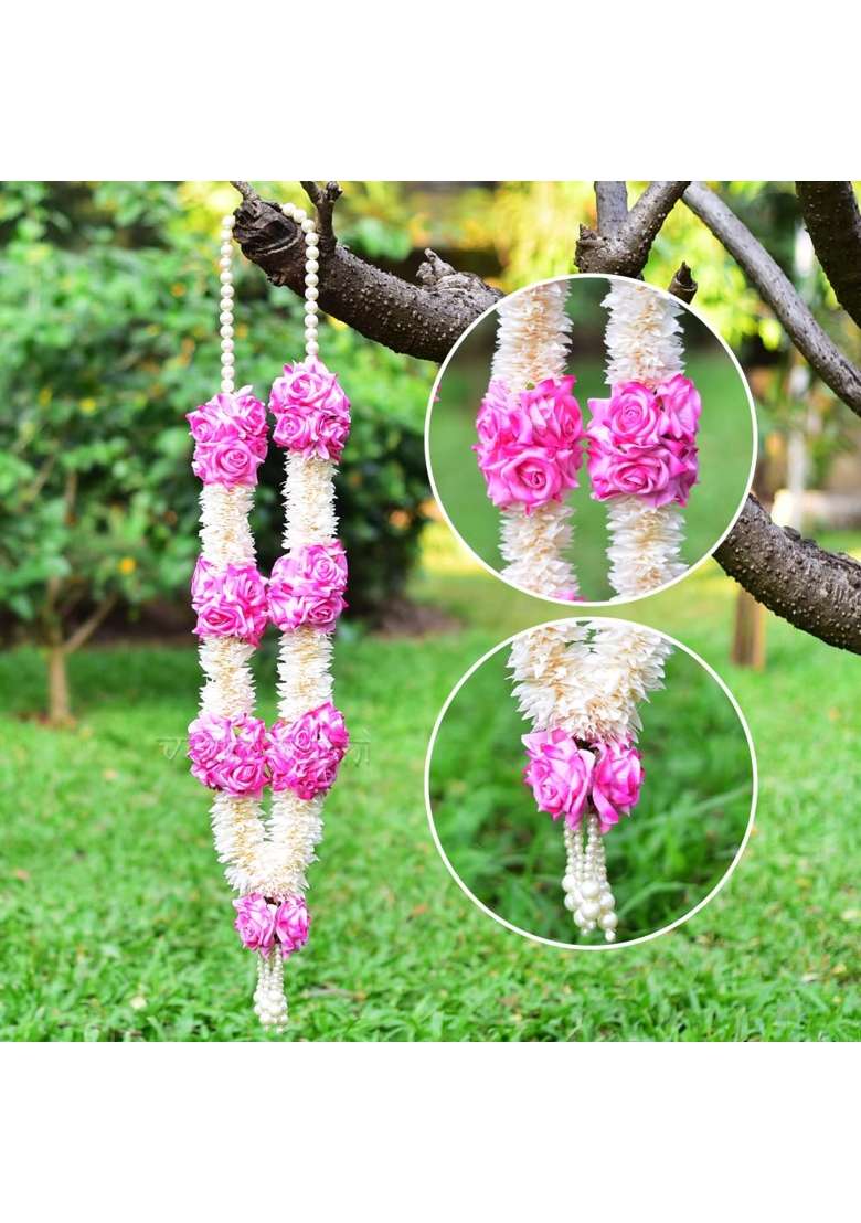 Vedic Vaani Multicolour Indian Wedding Shubh Vivah Jaimala Varmala Haar Artificial Wedding Garland Set of 2 - Indya