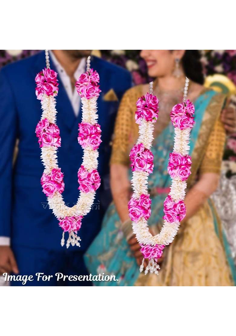 Vedic Vaani Multicolour Indian Wedding Shubh Vivah Jaimala Varmala Haar Artificial Wedding Garland Set of 2 - Indya