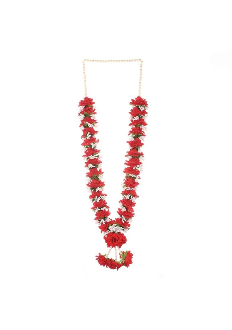 Red M K Creation Artificial Wedding Garland for Bride and Groom Varmala Multipurpose Use Size 65 CM Pack of 1 - Indya