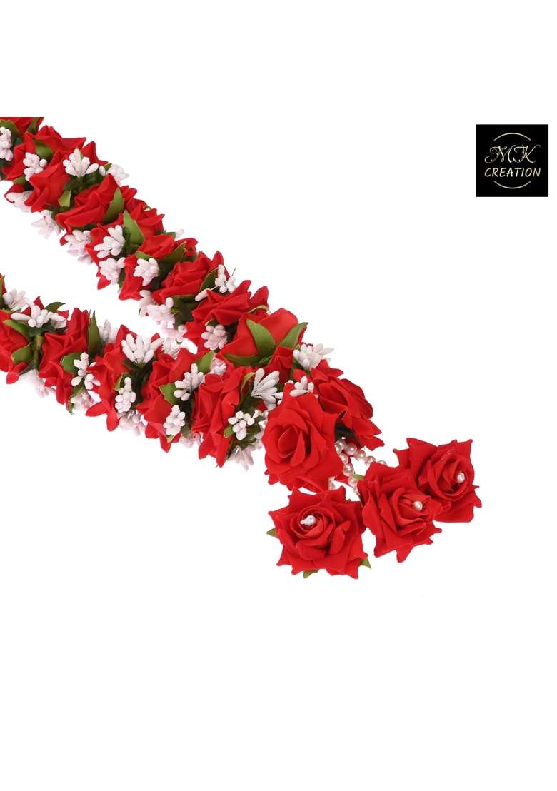 Red M K Creation Artificial Wedding Garland for Bride and Groom Varmala Multipurpose Use Size 65 CM Pack of 1 - Indya