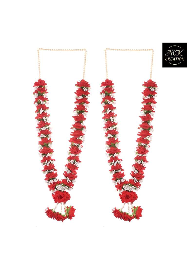 Red M K Creation Artificial Wedding Garland for Bride and Groom Varmala Multipurpose Use Size 65 CM Pack of 1 - Indya