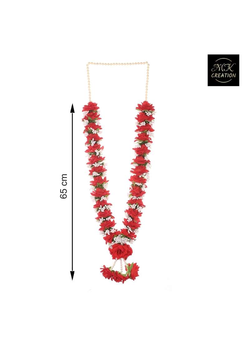 Red M K Creation Artificial Wedding Garland for Bride and Groom Varmala Multipurpose Use Size 65 CM Pack of 1 - Indya