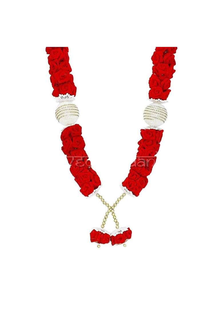 Vedic Vaani Artificial Red Rose Flowers Designer Garland Varmala Set of 1 - Indya