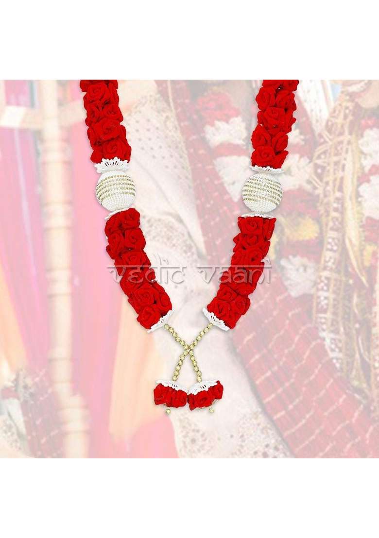 Vedic Vaani Artificial Red Rose Flowers Designer Garland Varmala Set of 1 - Indya