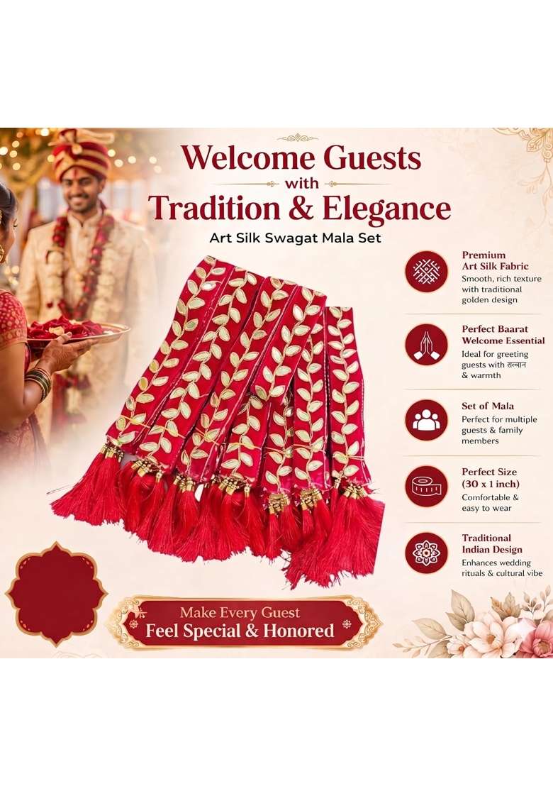 Red the Cool Grandmom Art Silk Baarat Swagat Mala 30 1Inch Wedding Garland Welcome Patta for Guests Set of 50 - Indya