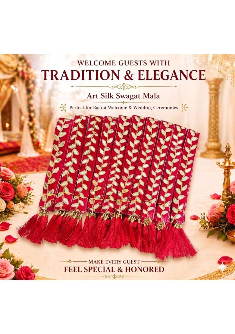 Red the Cool Grandmom Art Silk Baarat Swagat Mala 30 1Inch Wedding Garland Welcome Patta for Guests Set of 50 - Indya