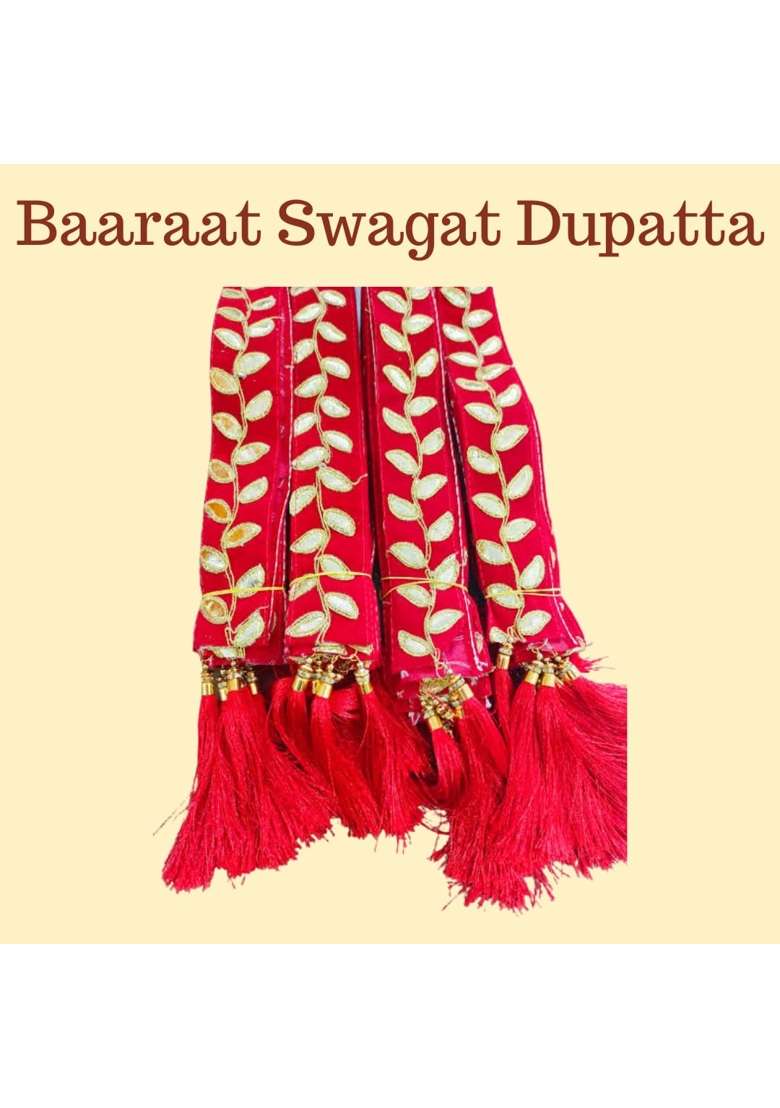 Red the Cool Grandmom Art Silk Baarat Swagat Mala 30 1Inch Wedding Garland Welcome Patta for Guests Set of 50 - Indya