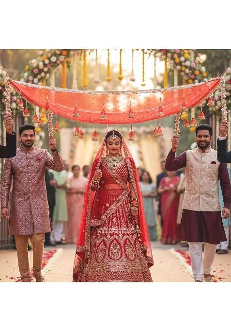 Kaevion Red Floral Bridal Elegant Wedding Entry Phoolon Ki Chadar