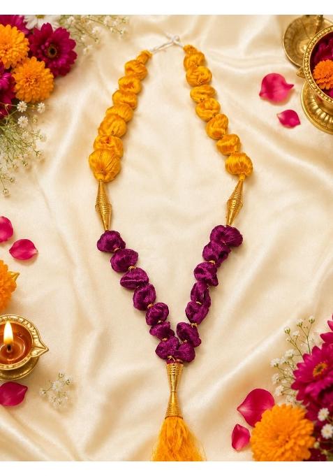 Handcrafted Silk Thread Garland Yellow and Magenta