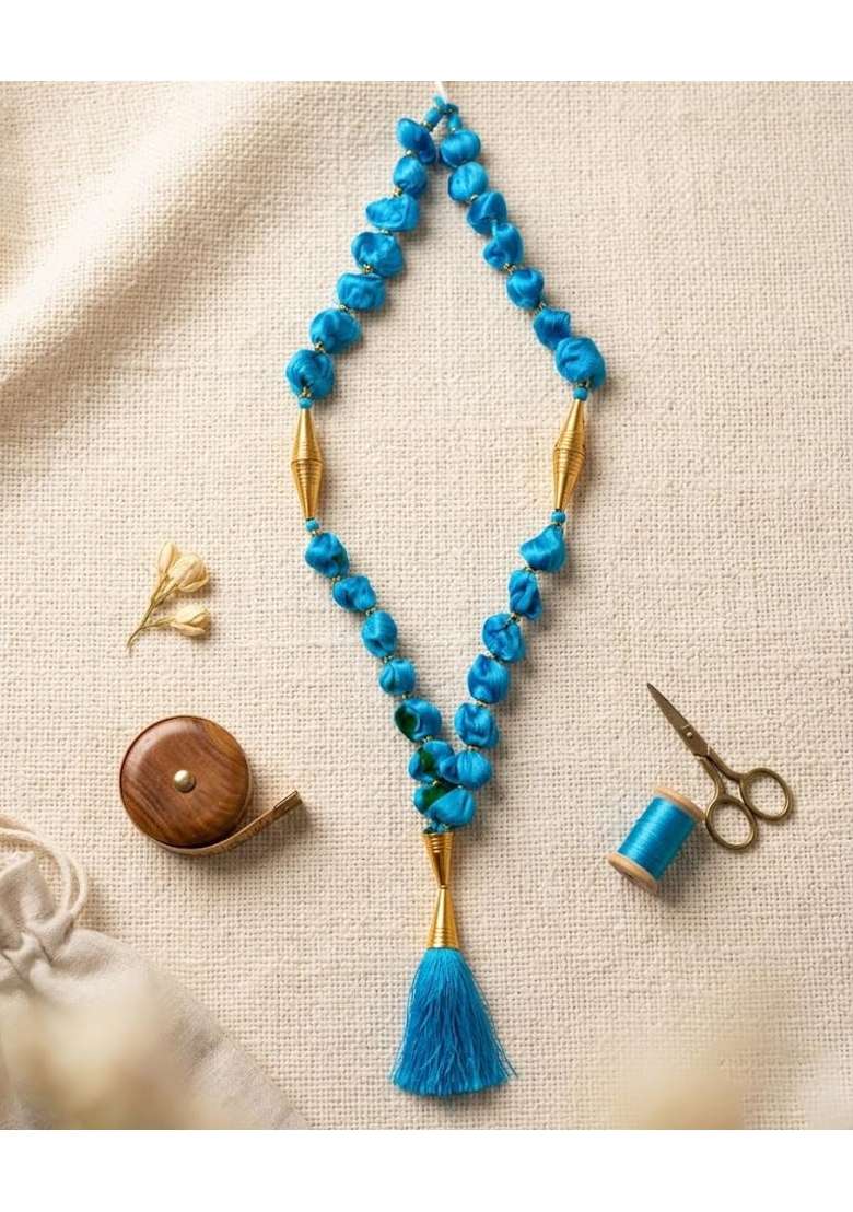 Handmade Blue Silk Garland with Tassel Finish - Indya